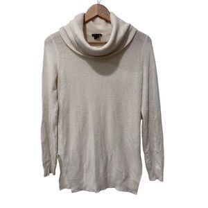 Theory Madalinda Cashmere Long Sleeve Cowl Neck Tunic Sweater White Cream XS